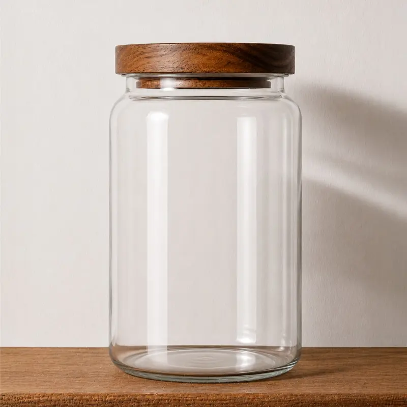 Bote de Borosilicato con Tapa de Acacia Transparente para cocina