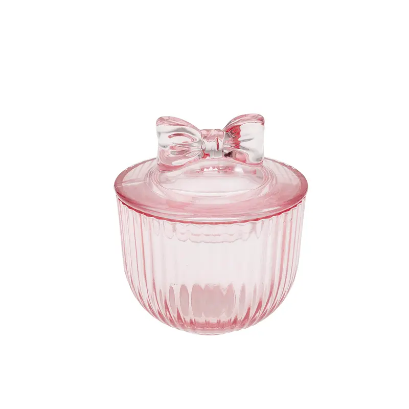 Bote de Vidrio Rosa con Tapa Lazo