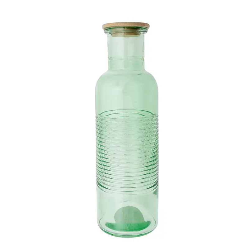 Botella de vidrio con tapa de bambú verde 1070 ml