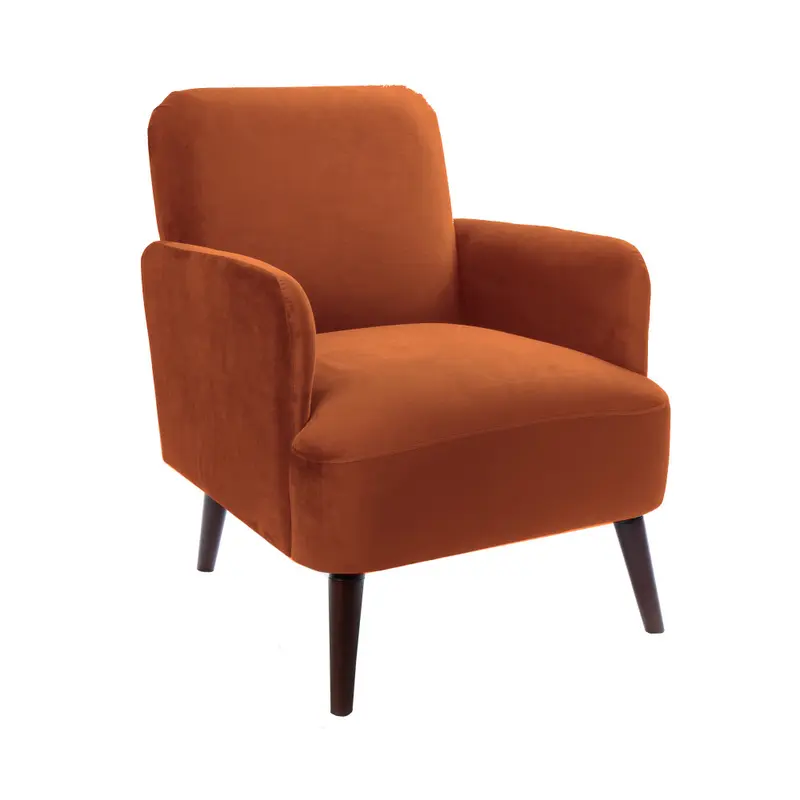 BROOKS - Sillón retro de terciopelo con patas de madera oscura