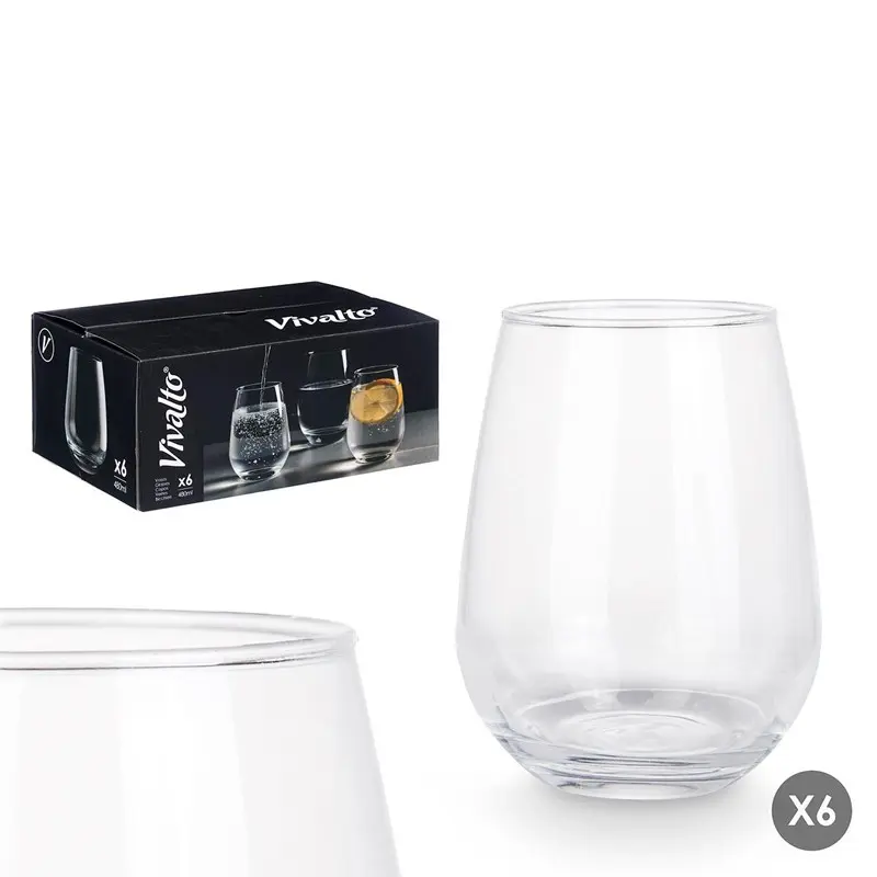 CAJA 6 VASOS BASE ANCHA 480 ML VIVALTO