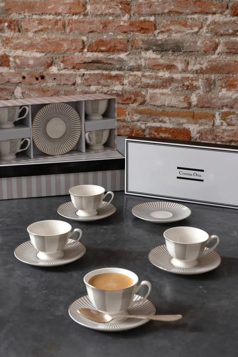 Caja De Regalo Tazas Espresso Y Platos Blanca Y Gris Cristina Oria