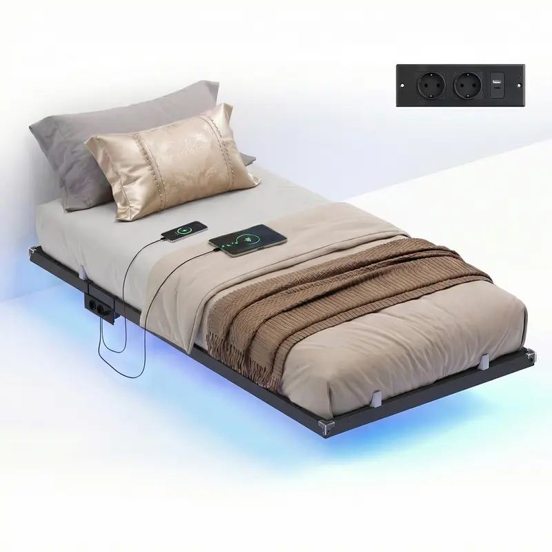 Cama con luces LED y estación de carga