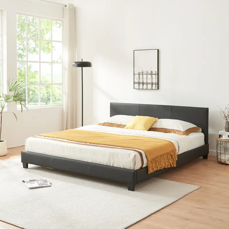 Cama de cuero sintético 180x200 cm Negro Corium