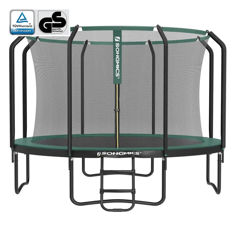Cama Elástica Redonda de Jardín con Red de Seguridad Interior Escalera Postes Acolchados