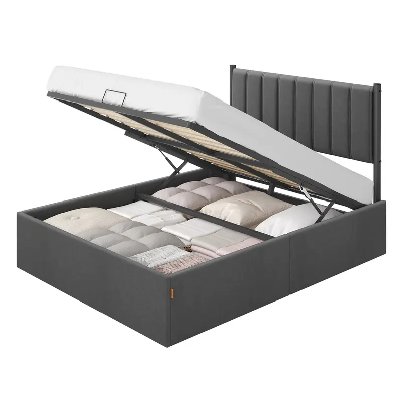 Cama plegable con cabecero hidráulico y espacio de almacenamiento