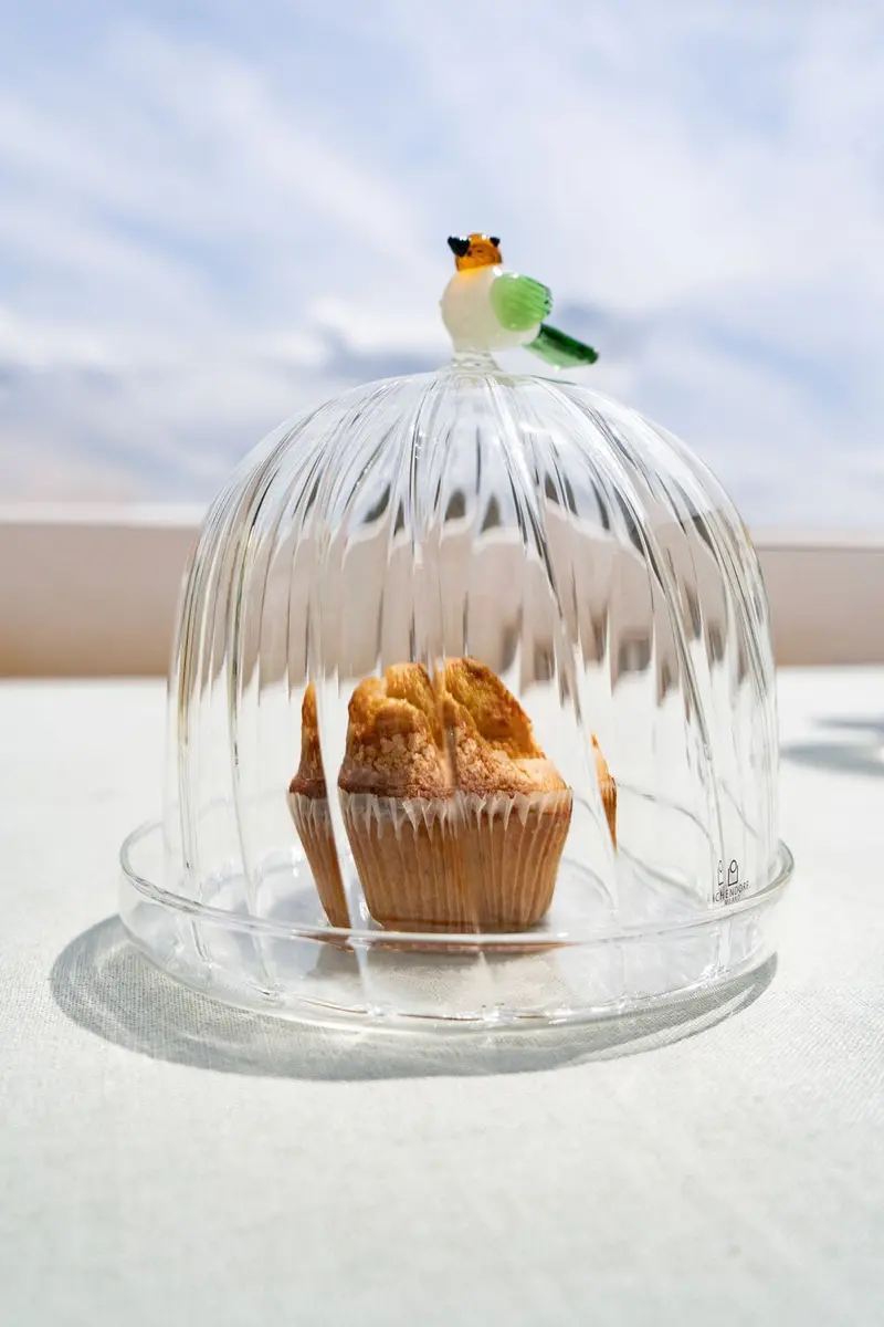 Campana Con Base De Vidrio Soplado Con Figura Pájaro