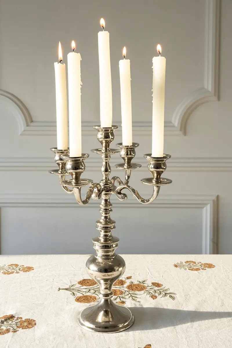 Candelabro 5 Velas Grande Plateado Co