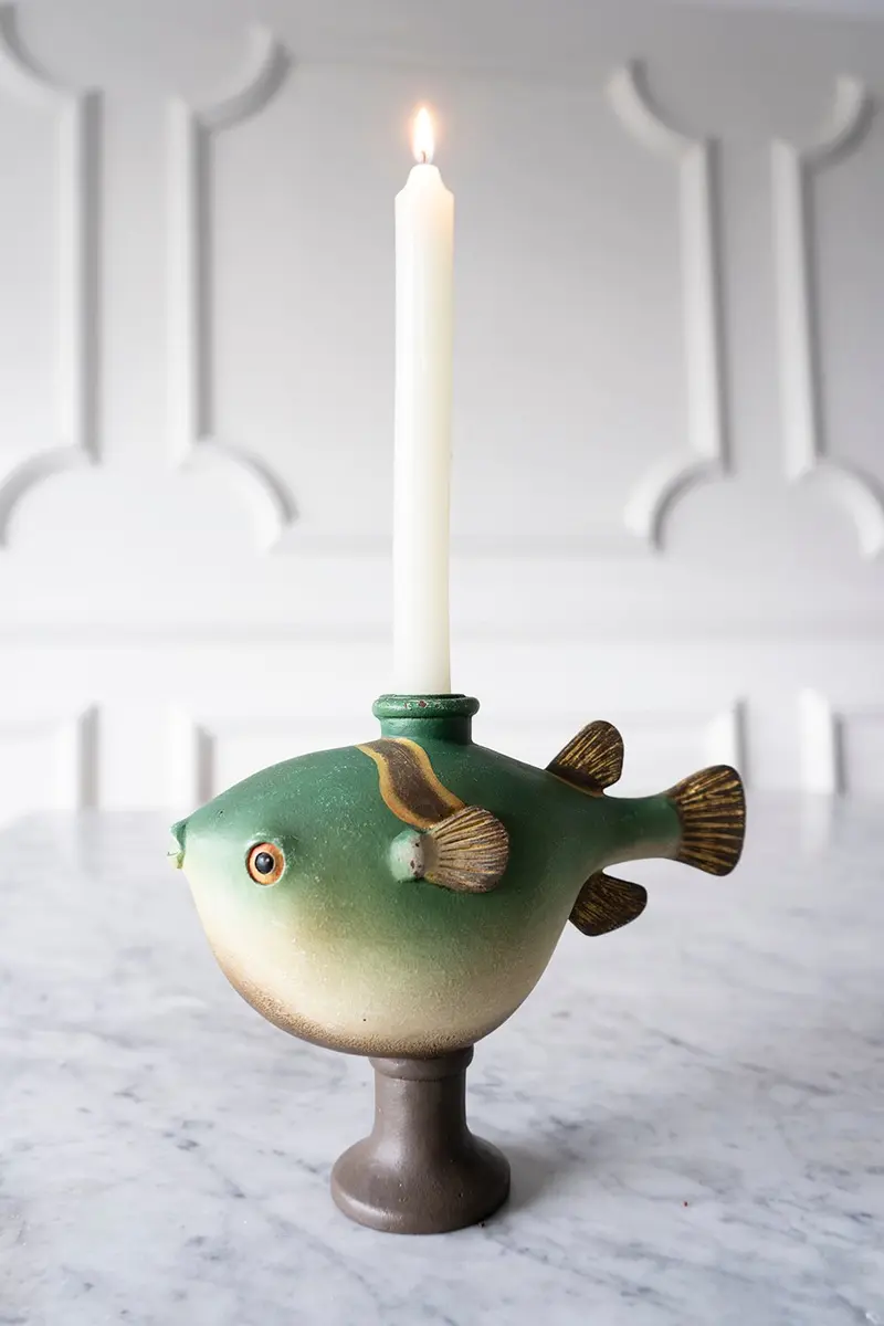 Candelabro Con Diseño De Pez En Color Verde