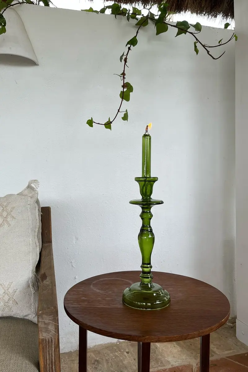 Candelabro De Aceite Verde Grande