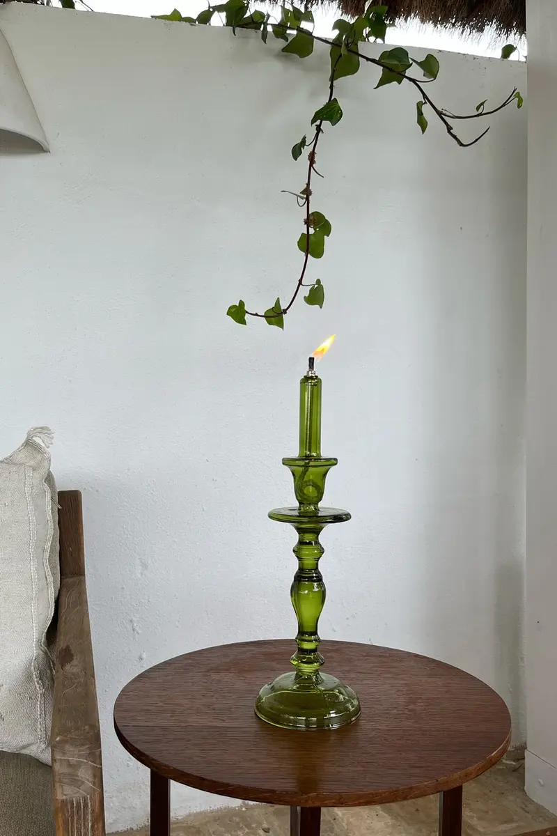 Candelabro De Aceite Verde Pequeño