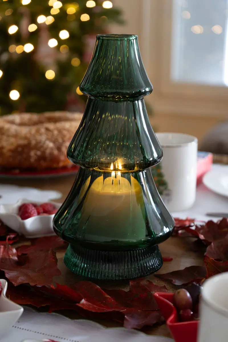 Candelabro De Cristal Con Diseño De Árbol Verde