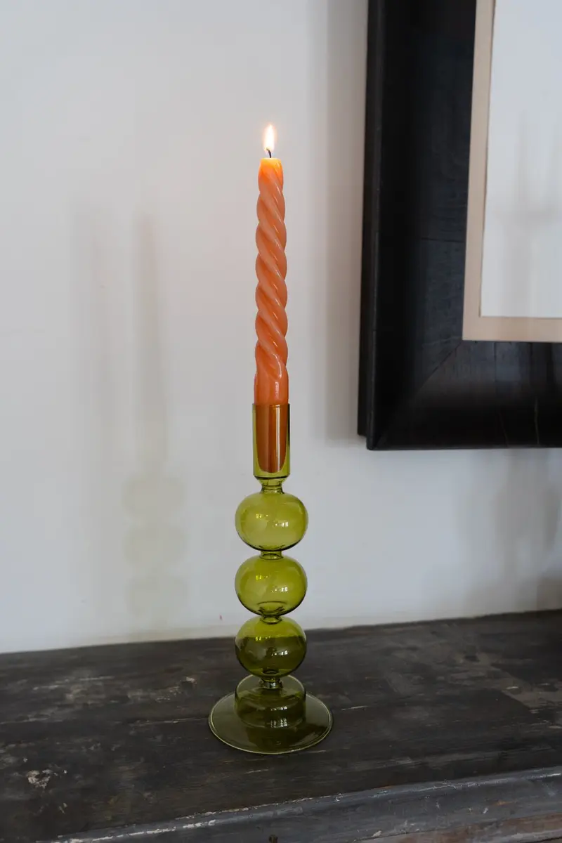 Candelabro De Cristal Verde Con Diseño Ondulado