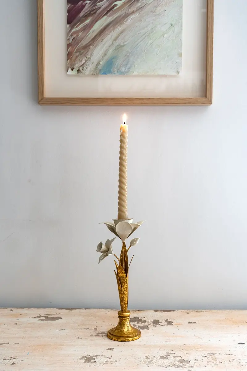 Candelabro Dorado Y Blanco Diseño Narciso