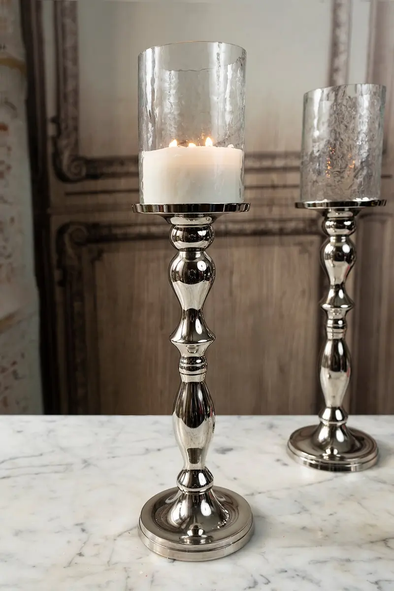 Candelabro Plateado Y De Cristal Grande Co