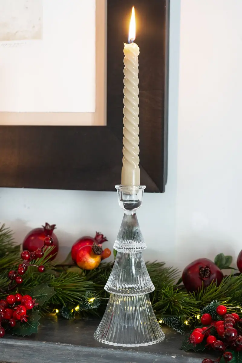 Candelabro Tallado De Cristal Con Diseño De Árbol Transparente Grande