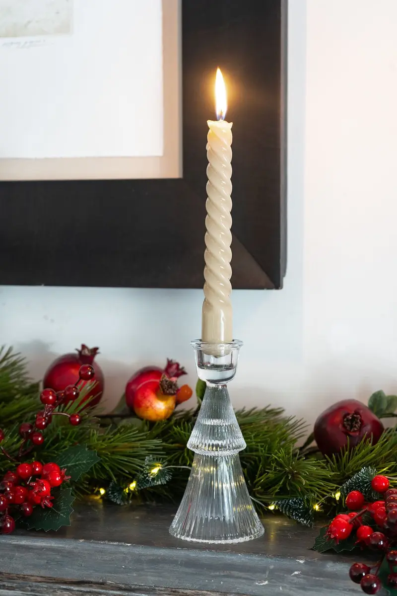 Candelabro Tallado De Cristal Con Diseño De Árbol Transparente Pequeño