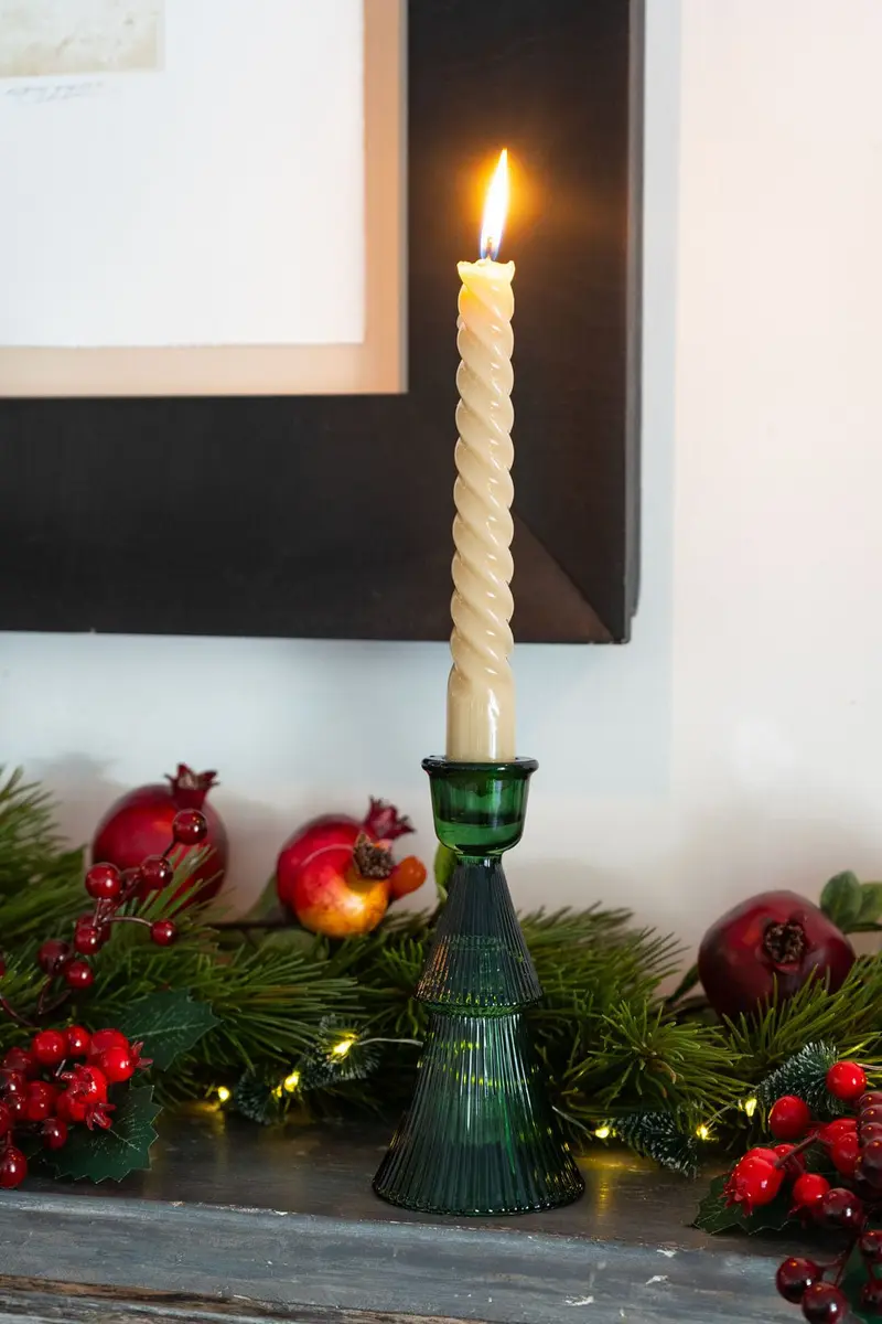 Candelabro Tallado De Cristal Con Diseño De Árbol Verde Pequeño