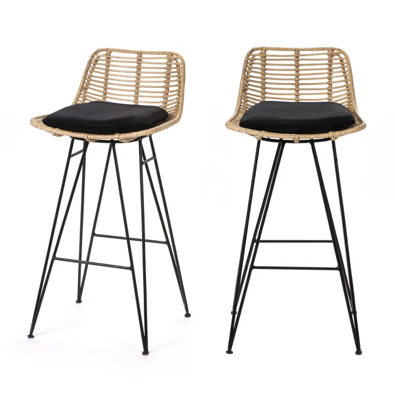 CAPURGANA - Lote de 2 sillas de bar de diseño en ratán H67cm