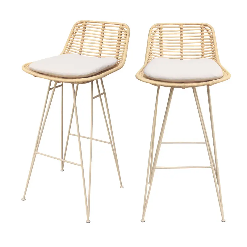 Capurgana - Lote de 2 taburetes de bar de diseño en ratán con patas beige, altura 67 cm