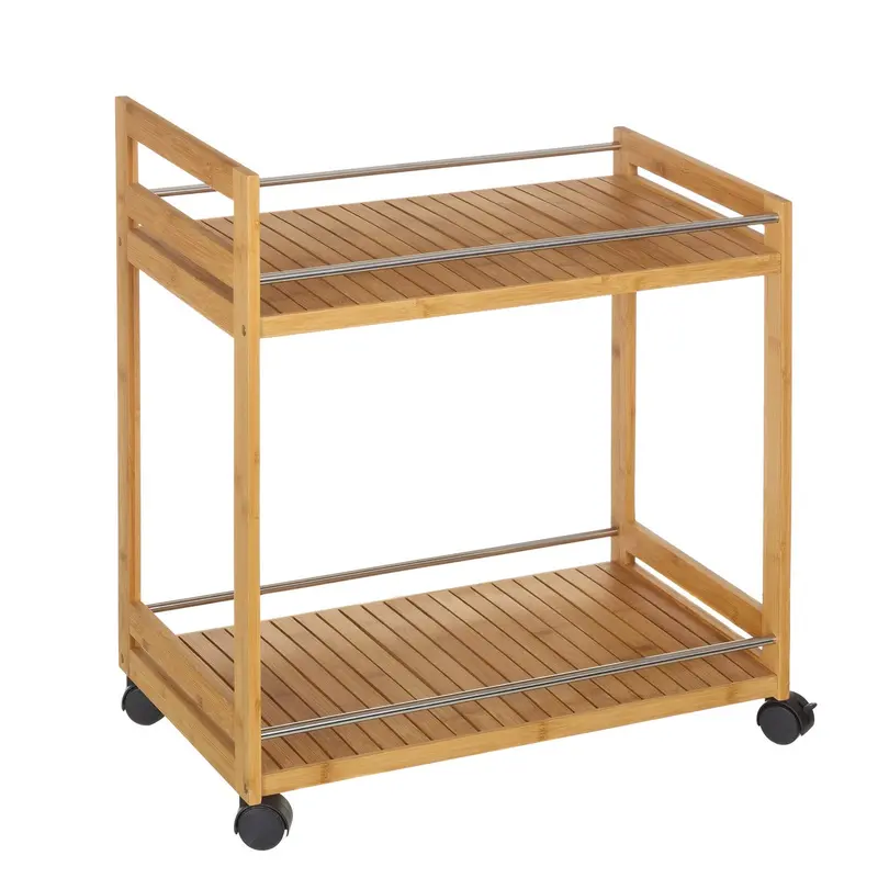 Carrito camarera de cocina de bambú natural con 2 estantes de 55x32x62 cm