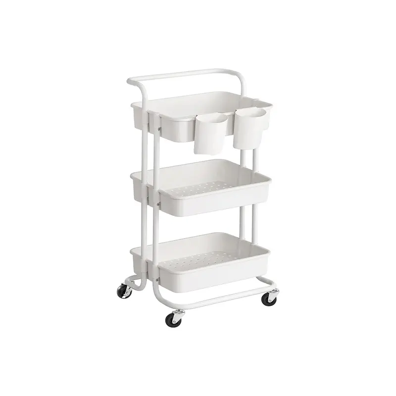 Carrito de 3 Niveles con Cestas de Plástico Negro