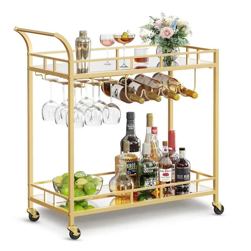 Carrito de bar con estantes de espejo y botellero