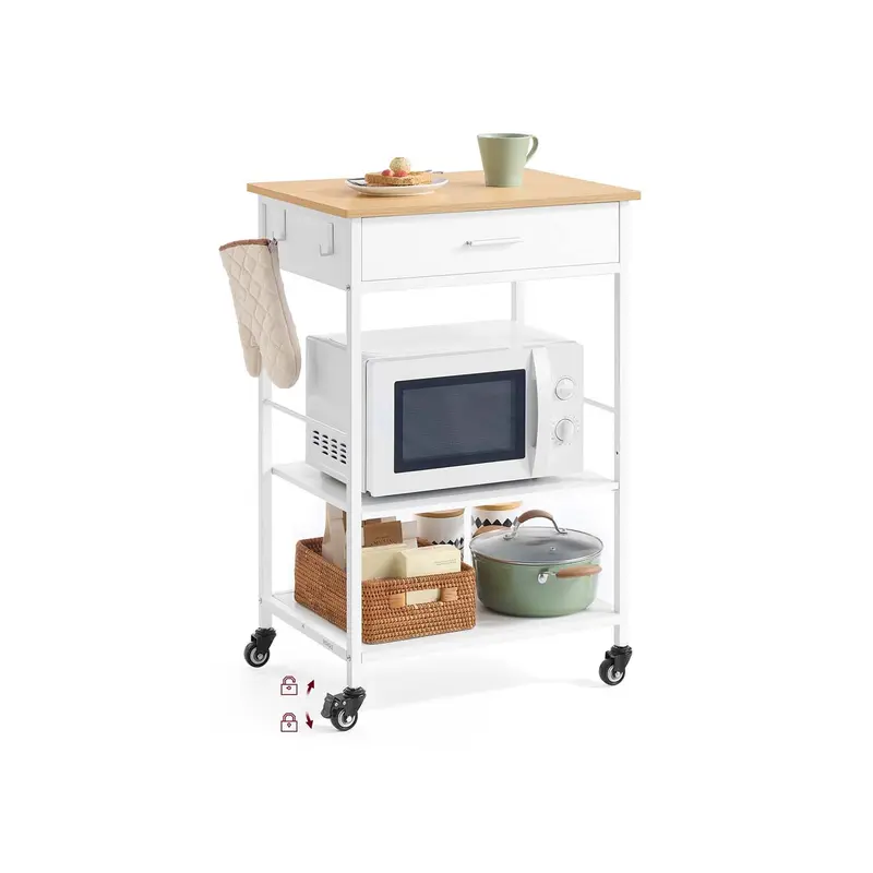 Carrito de cocina con ruedas cajones ganchos y almacenaje