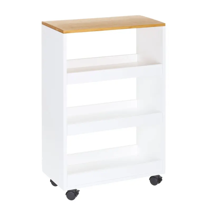 Carro estantería con ruedas en madera blanco y natural de 48x24x77 cm