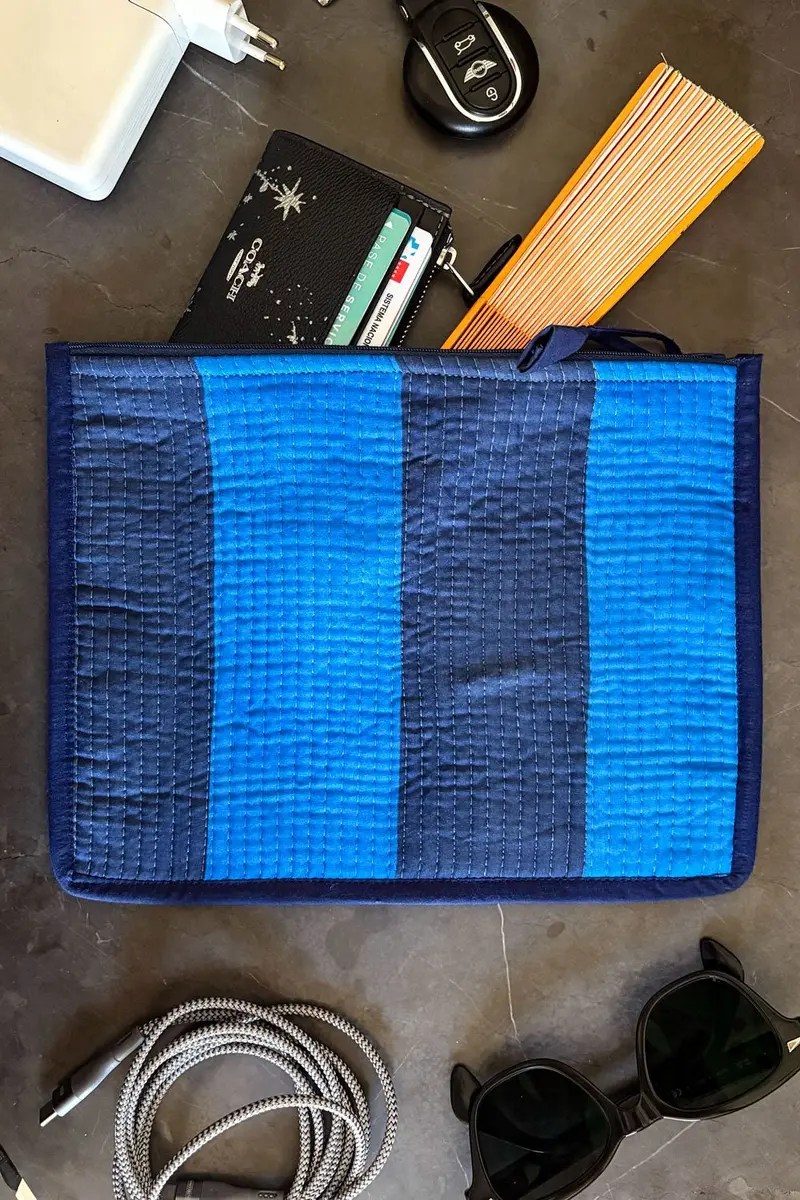 Cartera Grande Rayas Azul Oscuro & Azul Claro