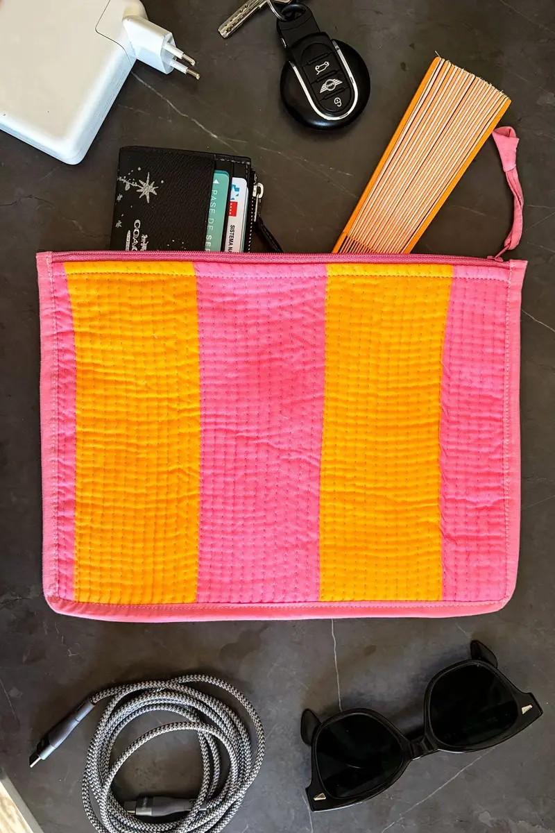 Cartera Grande Rayas Rosas & Naranjas