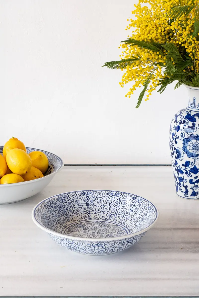 Centro De Mesa De Porcelana Azul Y Blanco Modelo Chiba