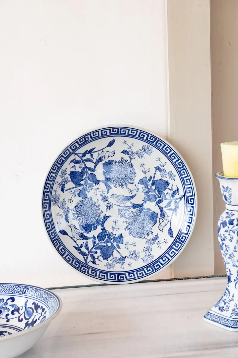 Centro De Mesa De Porcelana Azul Y Blanco Modelo Kioto