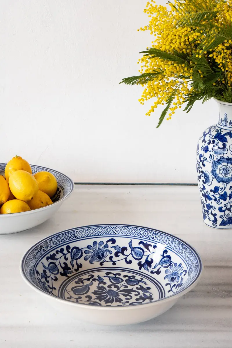 Centro De Mesa De Porcelana Azul Y Blanco Modelo Tokio