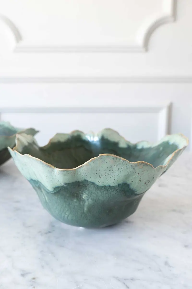 Centro De Mesa Irregular De Porcelana Verde 20 Cm