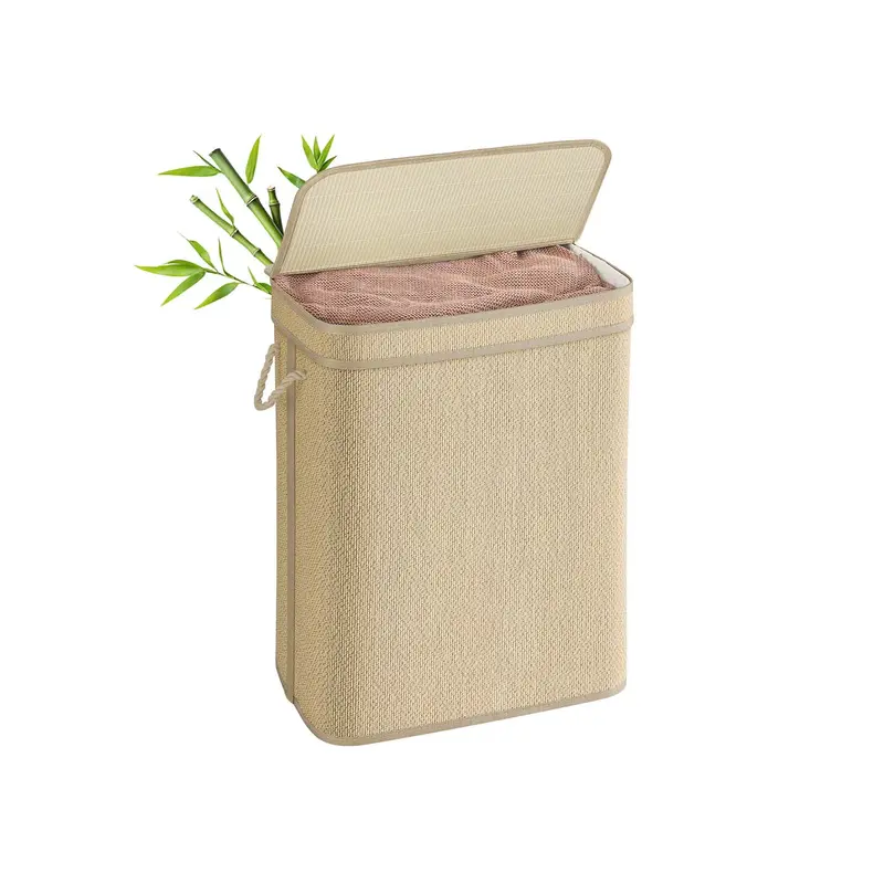 Cesto de la ropa de bambú con tapa