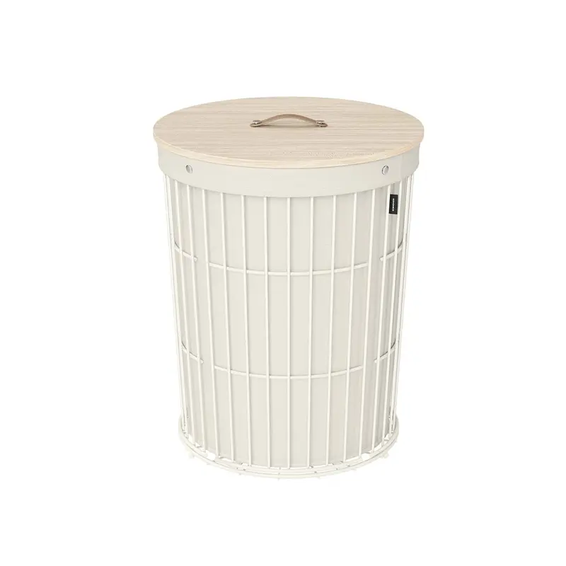 Cesto para Ropa Sucia con Tapa 95 L  Blanco Crema