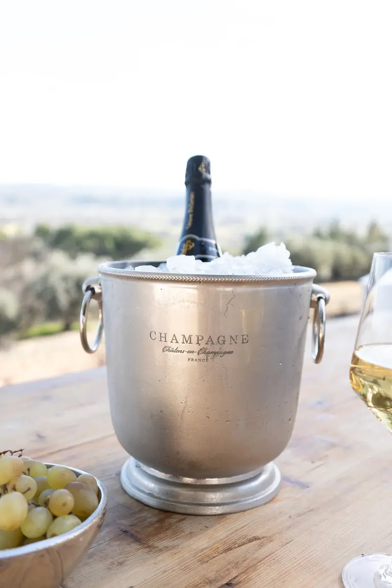 Champanera Plateada Con Arandelas Y Diseño "Champagne"