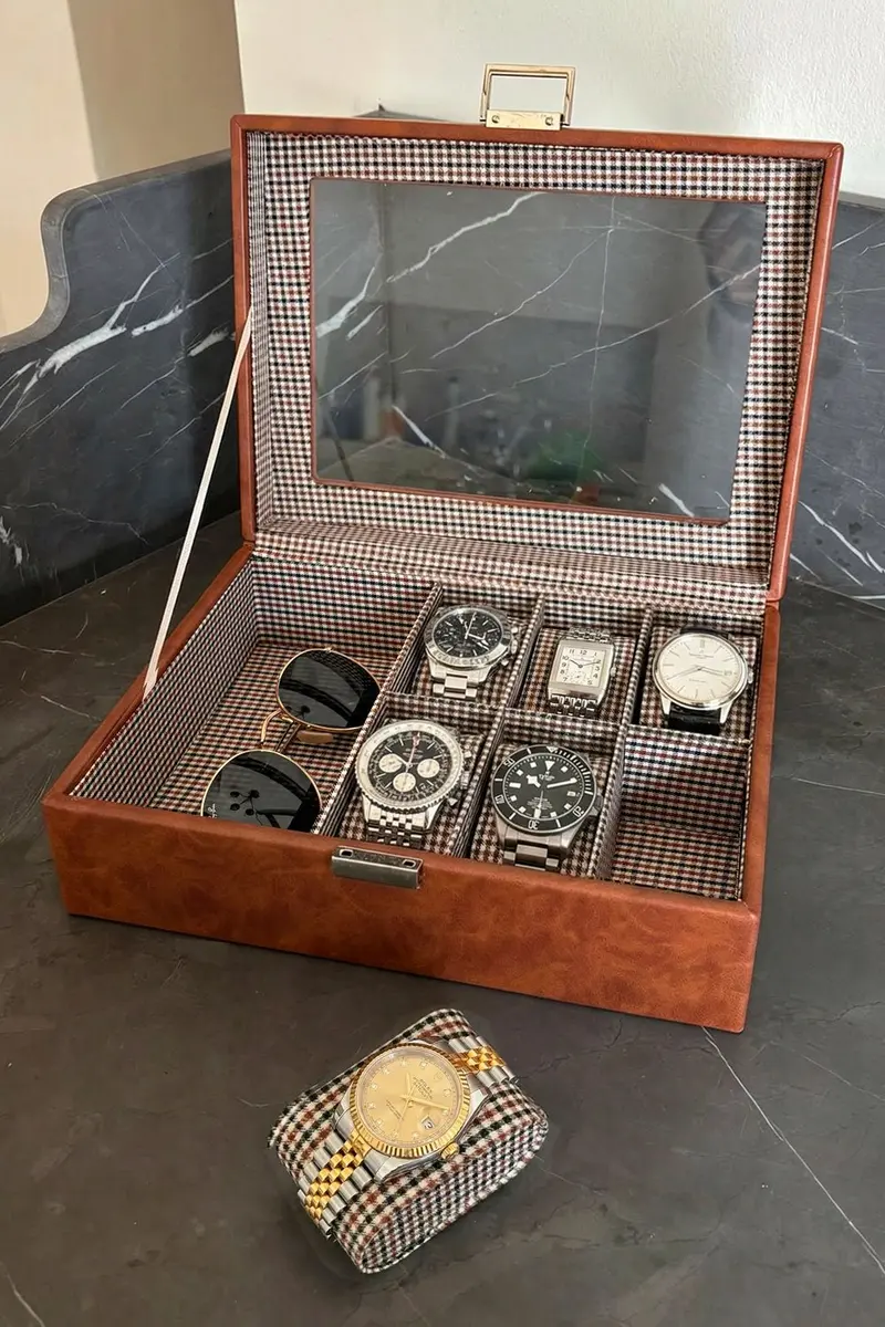 Cofre Para Relojes Efecto Piel Y Diseño Pata De Gallo