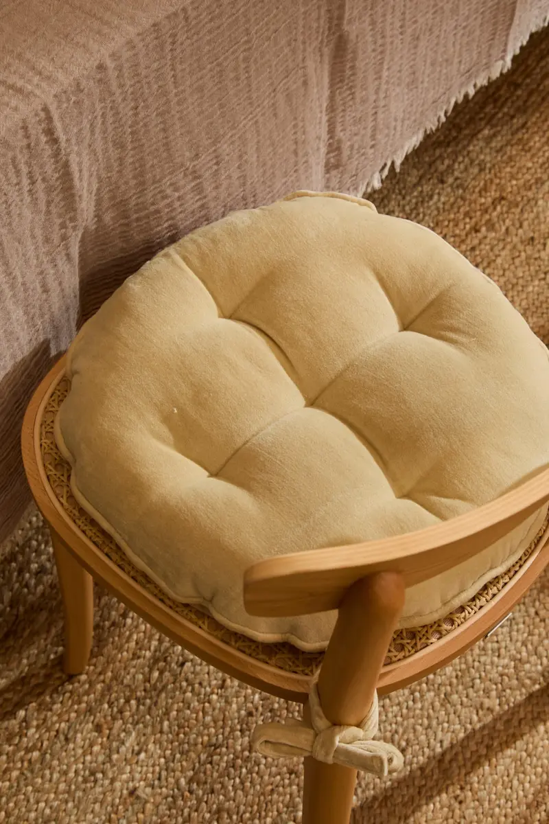 Cojín de silla redondo de terciopelo crudo Velour