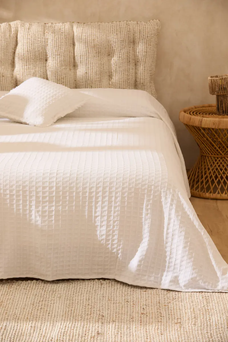 Colcha de algodón nido de abeja blanco Panal