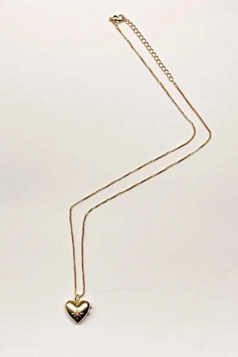 Collar Dorado Con Colgante Diseño Corazón Y Circonita Naranja