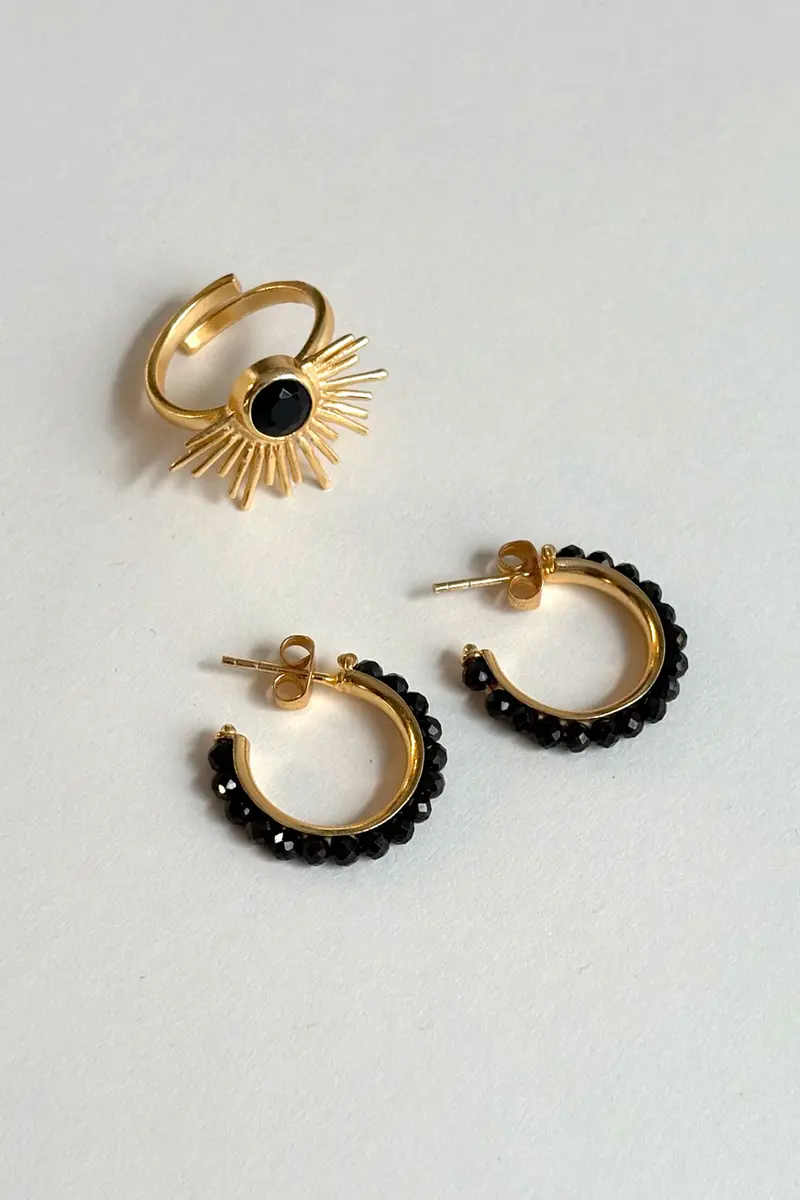 Combinación Anillo & Pendientes Onyx Negras