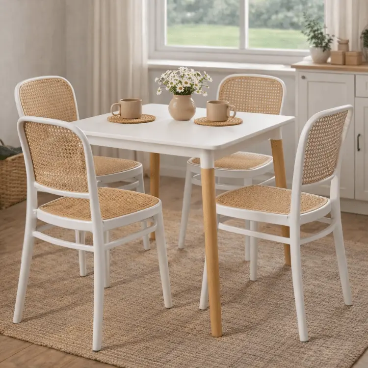 Conjunto mesa cuadrada 80x80 cm con 4 sillas Domus
