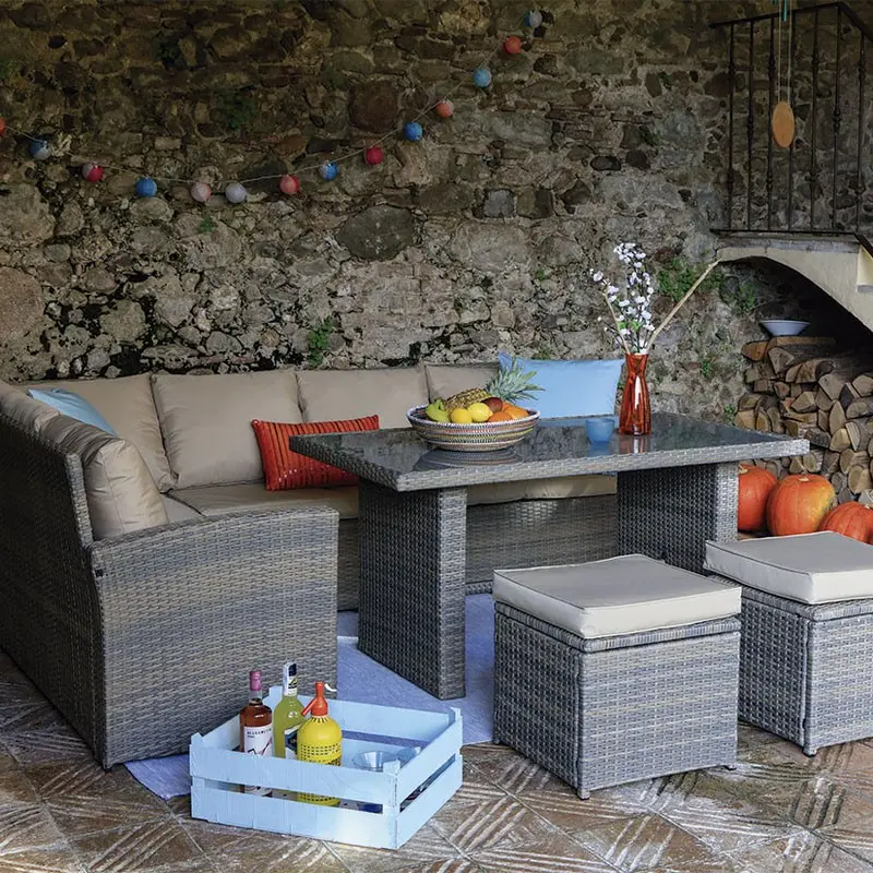 CONJUNTO PARA JARDIN BALI 2 SOFÁS+MESA ALTA+2 PUFS