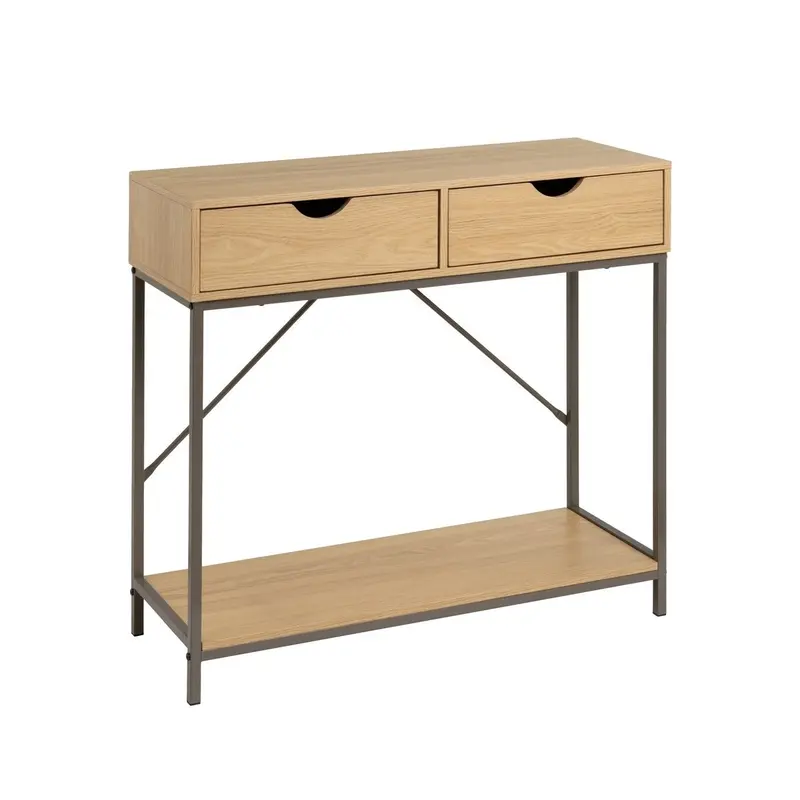 Consola recibidor Urban 2 cajones de metal gris y madera beige 80x30x75 cm