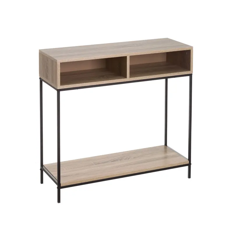 Consola recibidor Urban de metal negro y madera color roble de 80x30x75 cm