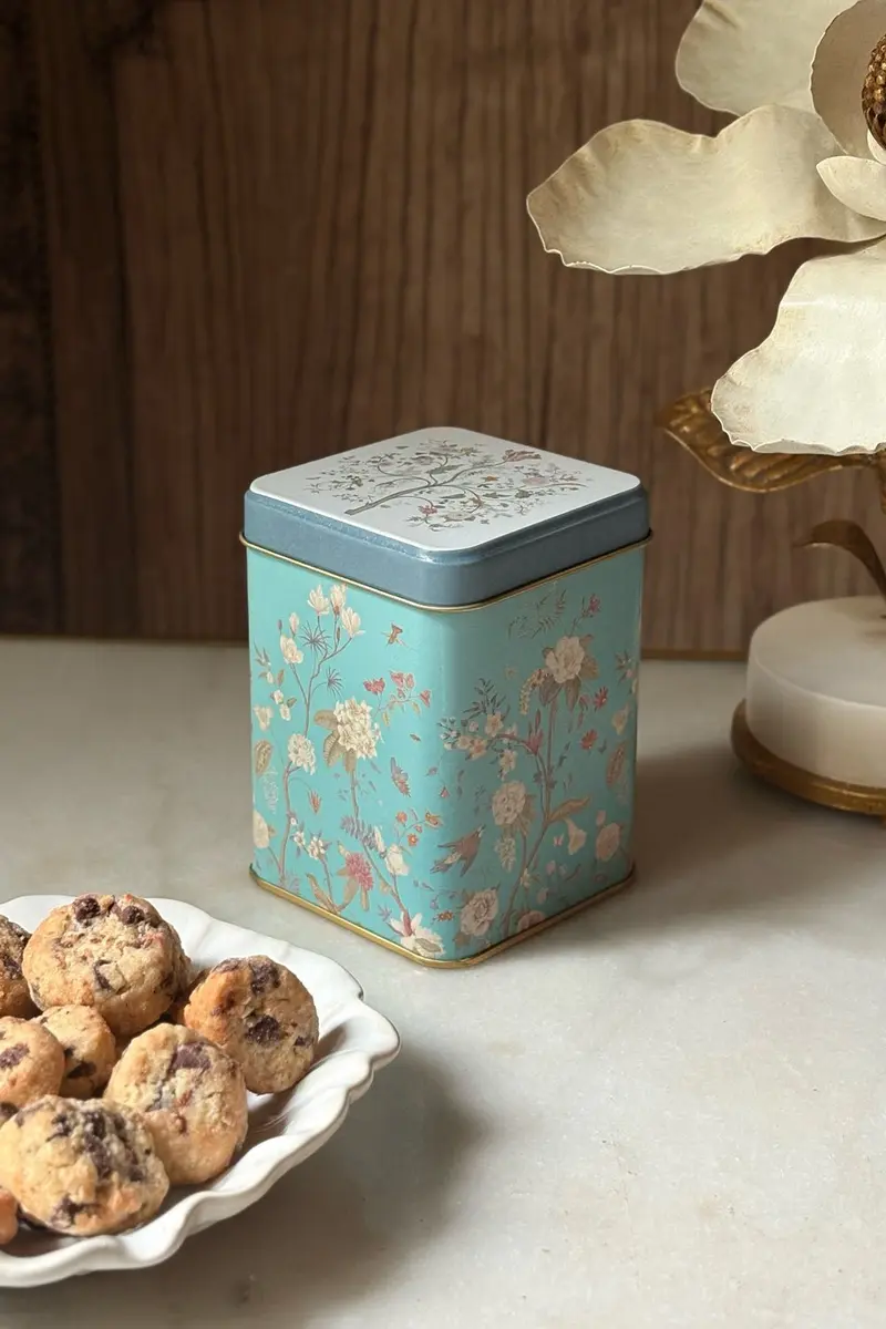 Cookies En Bote Metálico Diseño Flores Azul Día De La Madre