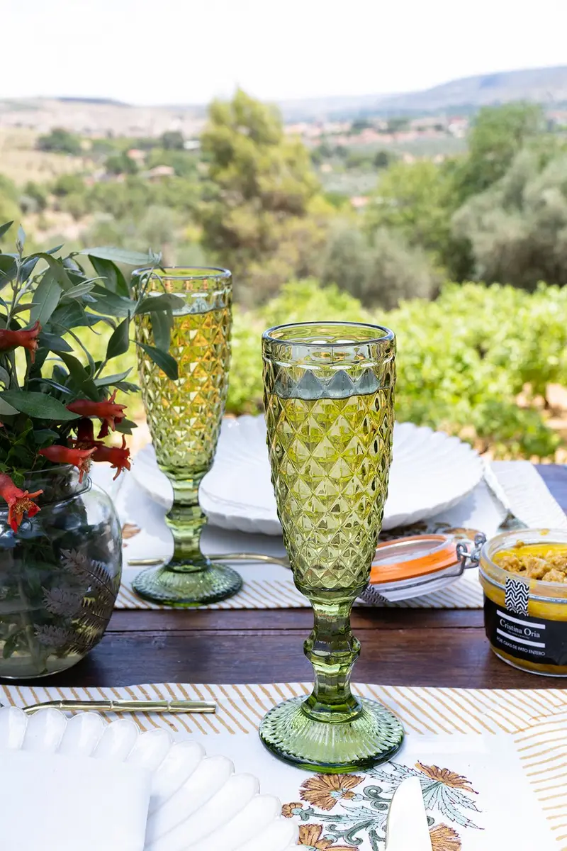 Copa Cristal Champagne Verde Rombos