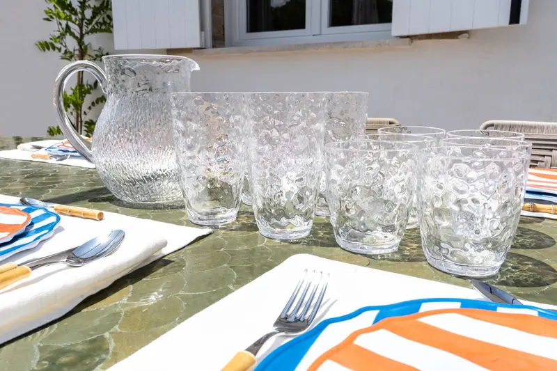 Cristalería Completa Acrílica Transparente Con Diseño En Relieve